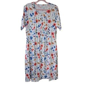 Pleated Front Summer FLORAL DRESS / Pockets, Medium